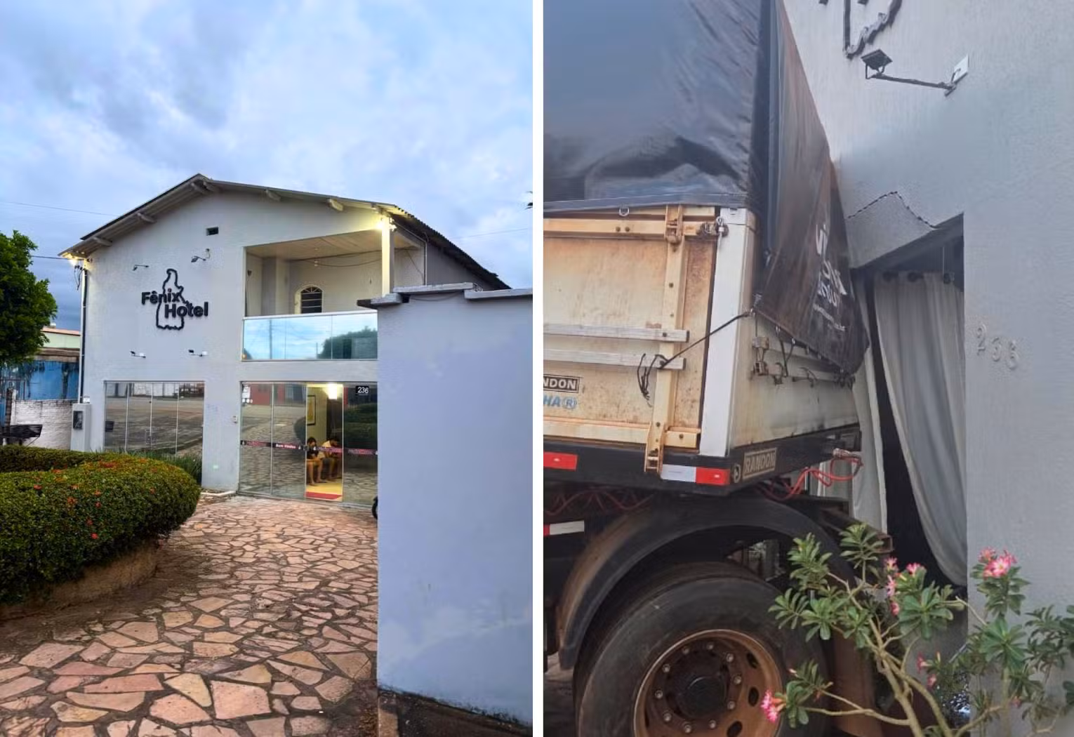Carreta se solta de bitrem e atinge hotel em Colinas