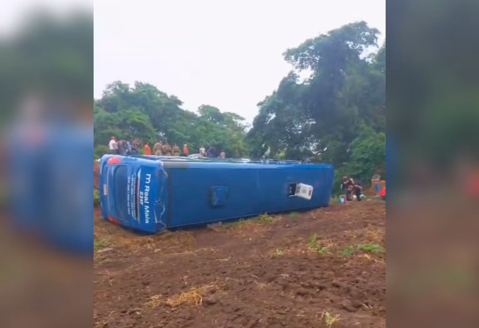 Ônibus tomba na BR-153 e deixa quatro feridos perto de Guaraí